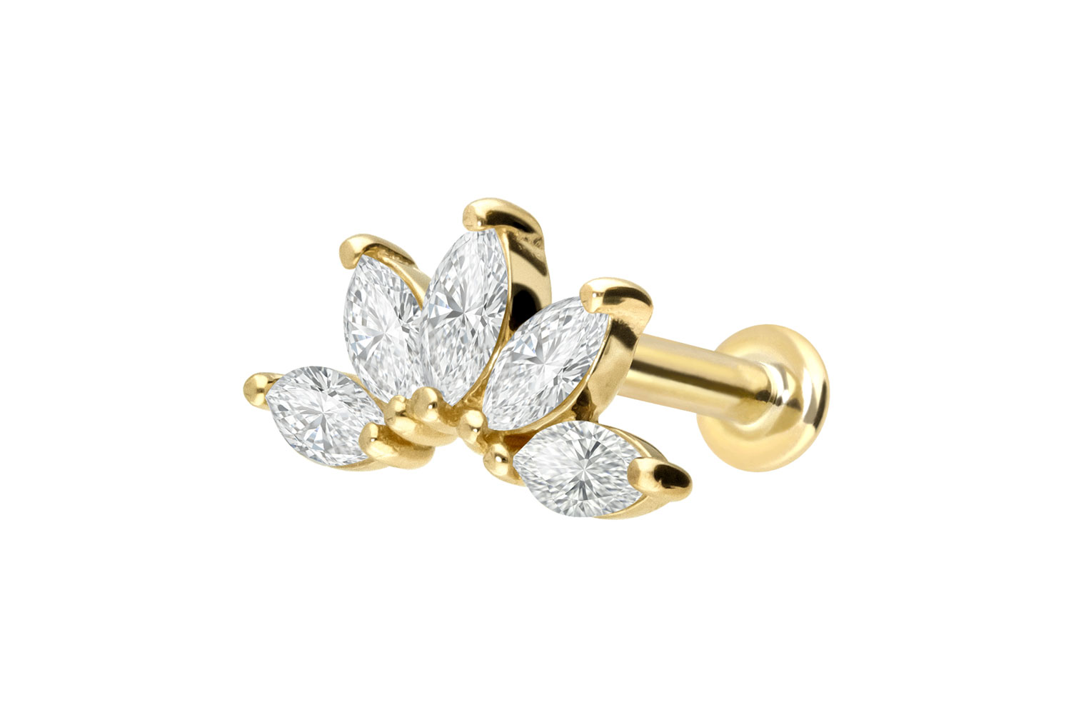 18 Karat Gold Labret Piercing mit Innengewinde DIAMANT-LOTUSBLÜTE